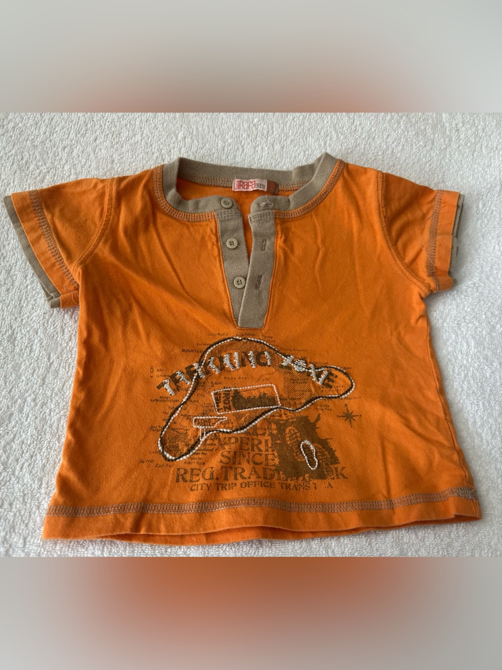 Kids Orange Short-Sleeve Henley Tee with Tan Trim